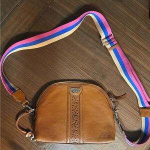 BRIGHTON Dylan Domed Bourbon leather crossbody bag purse Brown